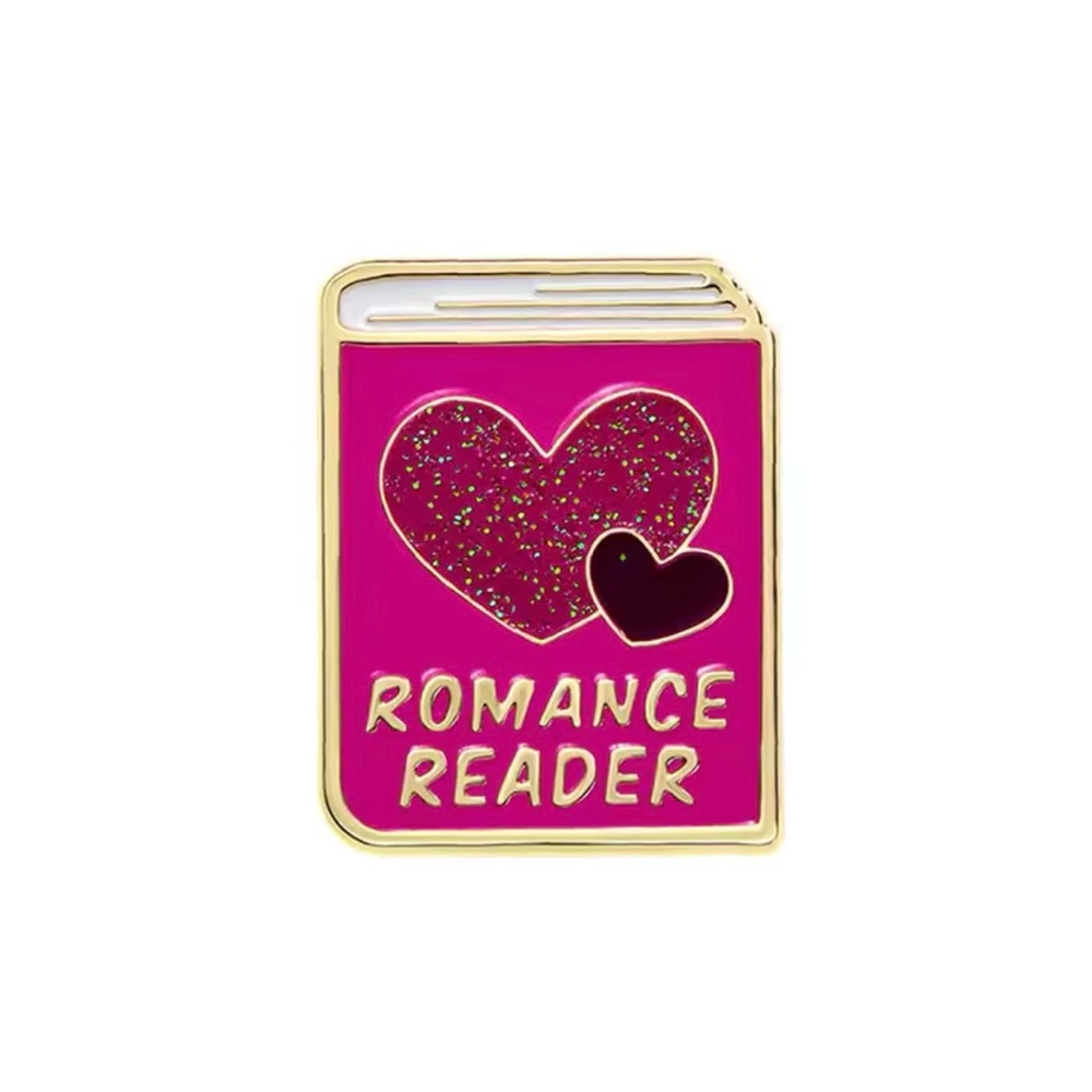 Pink Romance Reader Glitter Book Enamel Pin